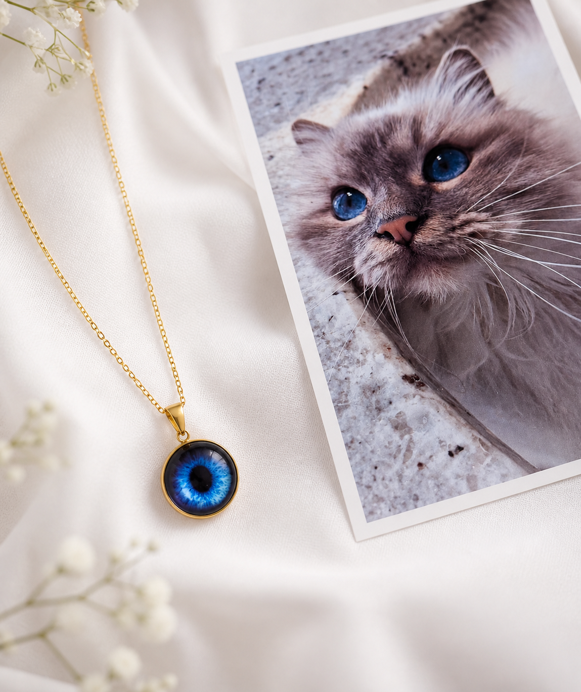 Collier iris oeil de chat acier inoxydable bijoux souvenir 